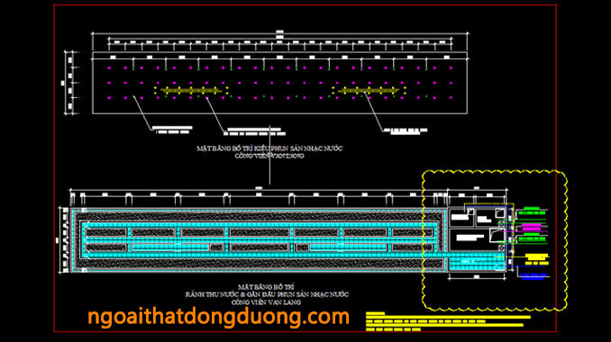 Mặt bằng bố trí rãnh thu nước sàn nhạc nước Văn Lang - bản vẽ thiết kế sàn nhạc nước công viên Văn Lang