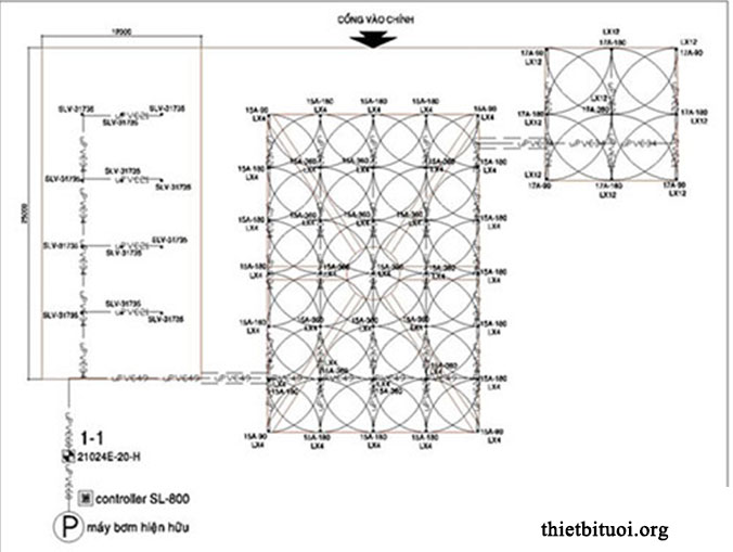 Bản vẽ hệ thống tưới nước thiết kế trên phần mềm AutoCad