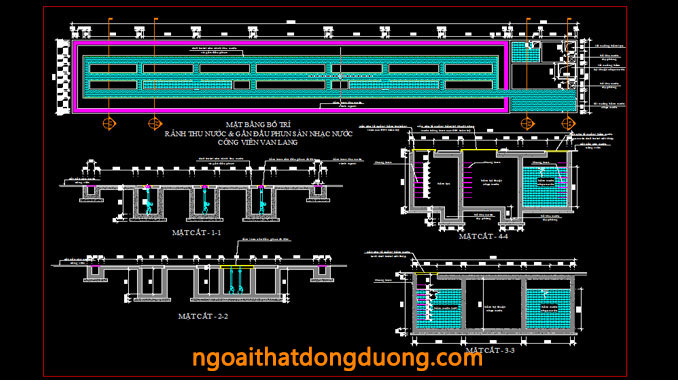 Chi tiết rãnh thu nước gắn các vòi phun sàn nhạc nước công viên Văn Lang - Bản vẽ thi công sàn nhạc nước